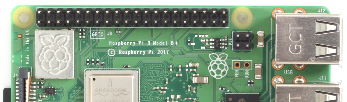 Picture of Raspberry Pi 3B GPIO pins.